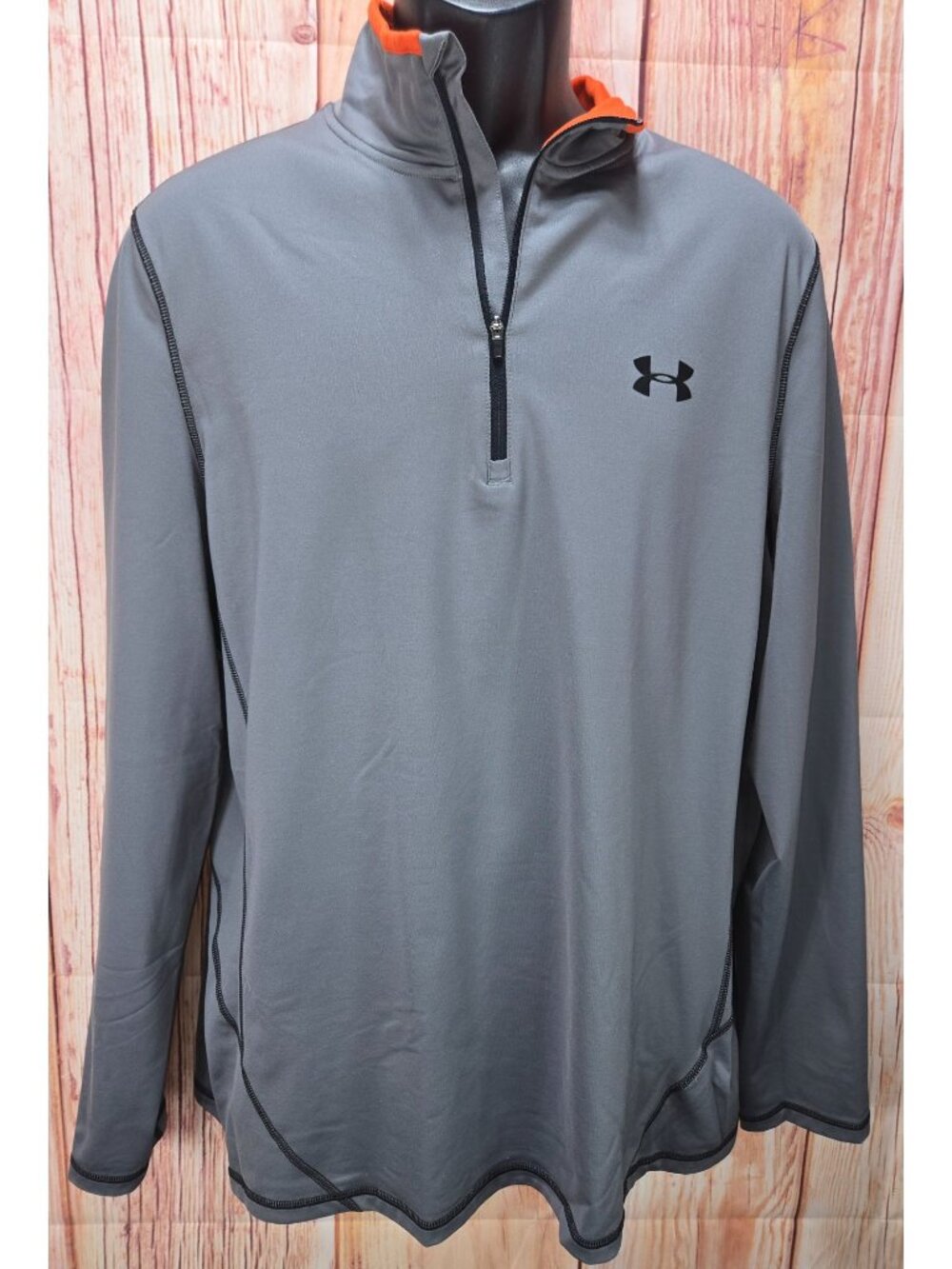 Under Armour Mens ColdGear Loose Fit 1/4 Zip Large Gray & Orange